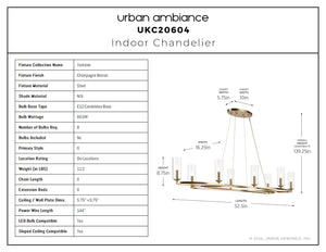 Urban Ambiance - Chandelier - UKC20604 Luxe Industrial Indoor Chandelier, 8.75''H x 16.25''W x 16.25''Dep, Champagne Bronze Finish, Yorkdale Collection -