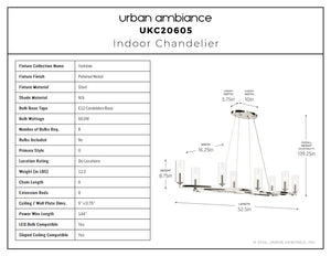 Urban Ambiance - Chandelier - UKC20605 Luxe Industrial Indoor Chandelier, 8.75''H x 16.25''W x 16.25''Dep, Polished Nickel Finish, Yorkdale Collection -