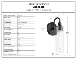 Urban Ambiance - Wall Sconce - UKC20610 Mid-Century Modern Indoor Wall Sconce, 13''H x 5''W x 6''Dep, Black Finish, Carroway Collection -