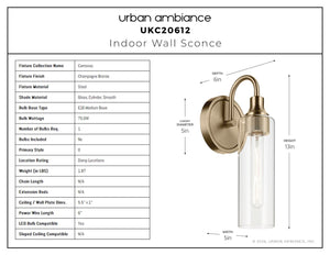 Urban Ambiance - Wall Sconce - UKC20612 Mid-Century Modern Indoor Wall Sconce, 13''H x 5''W x 6''Dep, Champagne Bronze Finish, Carroway Collection -