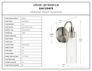 Urban Ambiance - Wall Sconce - UKC20613 Mid-Century Modern Indoor Wall Sconce, 13''H x 5''W x 6''Dep, Brushed Nickel Finish, Carroway Collection -