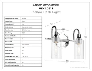 Urban Ambiance - Bath Light - UKC20614 Mid-Century Modern Indoor Bath Light, 10''H x 12.5''W x 6''Dep, Black Finish, Carroway Collection -