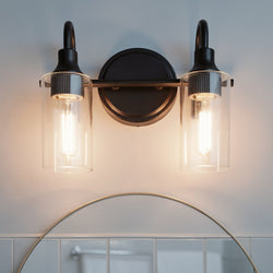 Urban Ambiance - Bath Light - UKC20614 Mid-Century Modern Indoor Bath Light, 10''H x 12.5''W x 6''Dep, Black Finish, Carroway Collection -
