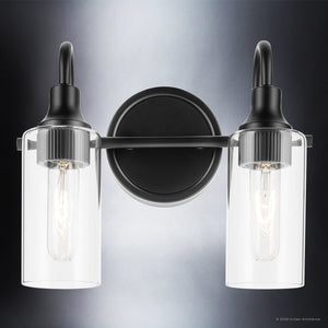 Urban Ambiance - Bath Light - UKC20614 Mid-Century Modern Indoor Bath Light, 10''H x 12.5''W x 6''Dep, Black Finish, Carroway Collection -