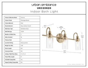 Urban Ambiance - Bath Light - UKC20620 Mid-Century Modern Indoor Bath Light, 10''H x 23''W x 6''Dep, Champagne Bronze Finish, Carroway Collection -