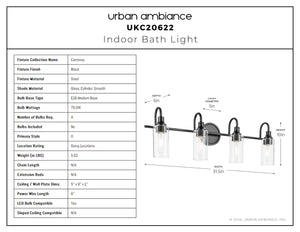 Urban Ambiance - Bath Light - UKC20622 Mid-Century Modern Indoor Bath Light, 10''H x 31.5''W x 6''Dep, Black Finish, Carroway Collection -