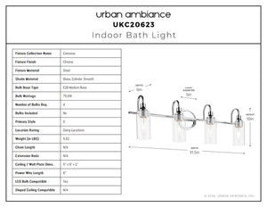 Urban Ambiance - Bath Light - UKC20623 Mid-Century Modern Indoor Bath Light, 10''H x 31.5''W x 6''Dep, Chrome Finish, Carroway Collection -