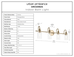 Urban Ambiance - Bath Light - UKC20624 Mid-Century Modern Indoor Bath Light, 10''H x 31.5''W x 6''Dep, Champagne Bronze Finish, Carroway Collection -