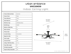 Urban Ambiance - Ceiling Light - UKC20630 Luxe Industrial Indoor Ceiling Light, 12.5''H x 24.25''W x 24.25''Dep, Black Finish, Eastwick Collection -