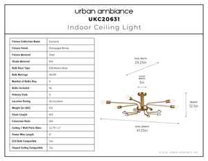Urban Ambiance - Ceiling Light - UKC20631 Luxe Industrial Indoor Ceiling Light, 12.5''H x 24.25''W x 24.25''Dep, Champagne Bronze Finish, Eastwick Collection -