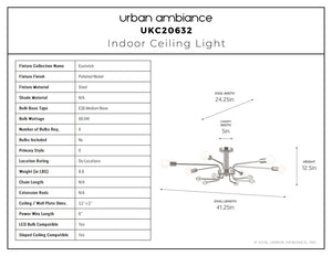 Urban Ambiance - Ceiling Light - UKC20632 Luxe Industrial Indoor Ceiling Light, 12.5''H x 24.25''W x 24.25''Dep, Polished Nickel Finish, Eastwick Collection -