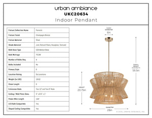 Urban Ambiance - Pendant - UKC20634 Bohemian Indoor Pendant, 20.75''H x 28''W x 28''Dep, Champagne Bronze Finish, Fenwick Collection -