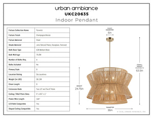 Urban Ambiance - Pendant - UKC20635 Bohemian Indoor Pendant, 24.75''H x 36''W x 36''Dep, Champagne Bronze Finish, Fenwick Collection -
