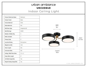 Urban Ambiance - Ceiling Light - UKC20640 Contemporary Indoor Ceiling Light, 10.75''H x 40''W x 40''Dep, Black Finish, Glenhaven Collection -