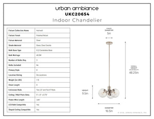 Urban Ambiance - Chandelier - UKC20654 Mid-Century Modern Indoor Chandelier, 9.5''H x 16.5''W x 16.5''Dep, Polished Nickel Finish, Hartwell Collection -
