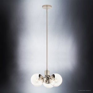 Urban Ambiance - Chandelier - UKC20655 Mid-Century Modern Indoor Chandelier, 9.5''H x 16.5''W x 16.5''Dep, Polished Nickel Finish, Hartwell Collection -