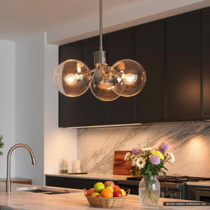 Urban Ambiance - Chandelier - UKC20655 Mid-Century Modern Indoor Chandelier, 9.5''H x 16.5''W x 16.5''Dep, Polished Nickel Finish, Hartwell Collection -