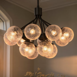 Urban Ambiance - Chandelier - UKC20656 Mid-Century Modern Indoor Chandelier, 22.25''H x 30''W x 30''Dep, Black Finish, Hartwell Collection -
