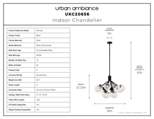 Urban Ambiance - Chandelier - UKC20656 Mid-Century Modern Indoor Chandelier, 22.25''H x 30''W x 30''Dep, Black Finish, Hartwell Collection -