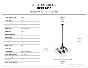 Urban Ambiance - Chandelier - UKC20657 Mid-Century Modern Indoor Chandelier, 22.25''H x 30''W x 30''Dep, Black Finish, Hartwell Collection -