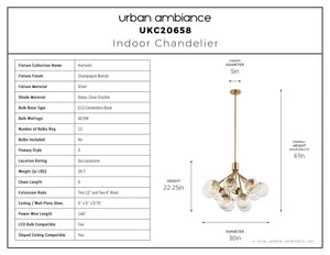 Urban Ambiance - Chandelier - UKC20658 Mid-Century Modern Indoor Chandelier, 22.25''H x 30''W x 30''Dep, Champagne Bronze Finish, Hartwell Collection -