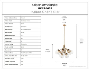 Urban Ambiance - Chandelier - UKC20659 Mid-Century Modern Indoor Chandelier, 22.25''H x 30''W x 30''Dep, Champagne Bronze Finish, Hartwell Collection -