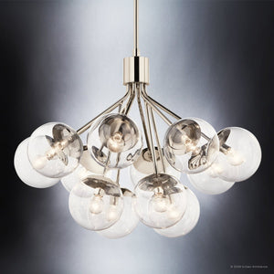 Urban Ambiance - Chandelier - UKC20661 Mid-Century Modern Indoor Chandelier, 22.25''H x 30''W x 30''Dep, Polished Nickel Finish, Hartwell Collection -