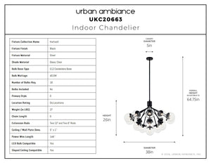 Urban Ambiance - Chandelier - UKC20663 Mid-Century Modern Indoor Chandelier, 26''H x 38''W x 38''Dep, Black Finish, Hartwell Collection -