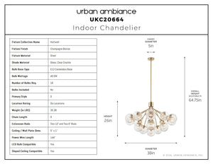 Urban Ambiance - Chandelier - UKC20664 Mid-Century Modern Indoor Chandelier, 26''H x 38''W x 38''Dep, Champagne Bronze Finish, Hartwell Collection -