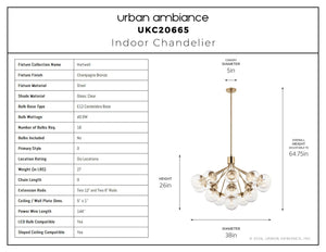 Urban Ambiance - Chandelier - UKC20665 Mid-Century Modern Indoor Chandelier, 26''H x 38''W x 38''Dep, Champagne Bronze Finish, Hartwell Collection -
