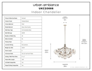 Urban Ambiance - Chandelier - UKC20666 Mid-Century Modern Indoor Chandelier, 26''H x 38''W x 38''Dep, Polished Nickel Finish, Hartwell Collection -
