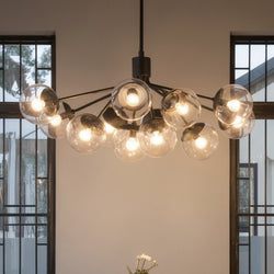 Urban Ambiance - Chandelier - UKC20669 Mid-Century Modern Indoor Chandelier, 17.75''H x 26.75''W x 26.75''Dep, Black Finish, Hartwell Collection -