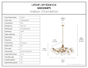 Urban Ambiance - Chandelier - UKC20671 Mid-Century Modern Indoor Chandelier, 17.75''H x 26.75''W x 26.75''Dep, Champagne Bronze Finish, Hartwell Collection -