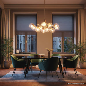 Urban Ambiance - Chandelier - UKC20671 Mid-Century Modern Indoor Chandelier, 17.75''H x 26.75''W x 26.75''Dep, Champagne Bronze Finish, Hartwell Collection -