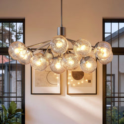 Urban Ambiance - Chandelier - UKC20672 Mid-Century Modern Indoor Chandelier, 17.75''H x 26.75''W x 26.75''Dep, Polished Nickel Finish, Hartwell Collection -