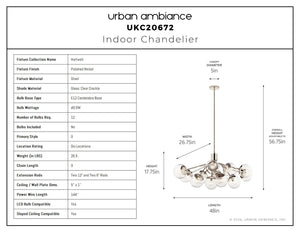 Urban Ambiance - Chandelier - UKC20672 Mid-Century Modern Indoor Chandelier, 17.75''H x 26.75''W x 26.75''Dep, Polished Nickel Finish, Hartwell Collection -