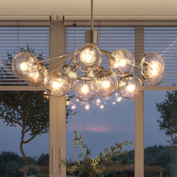 Urban Ambiance - Chandelier - UKC20673 Mid-Century Modern Indoor Chandelier, 17.75''H x 26.75''W x 26.75''Dep, Polished Nickel Finish, Hartwell Collection -