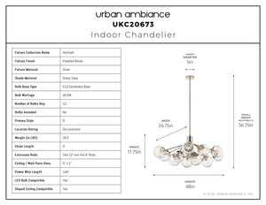 Urban Ambiance - Chandelier - UKC20673 Mid-Century Modern Indoor Chandelier, 17.75''H x 26.75''W x 26.75''Dep, Polished Nickel Finish, Hartwell Collection -