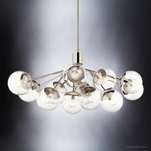 Urban Ambiance - Chandelier - UKC20673 Mid-Century Modern Indoor Chandelier, 17.75''H x 26.75''W x 26.75''Dep, Polished Nickel Finish, Hartwell Collection -
