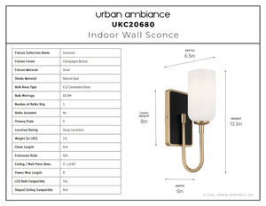 Urban Ambiance - Wall Sconce - UKC20680 New Traditional Indoor Wall Sconce, 13.5''H x 5''W x 6.5''Dep, Champagne Bronze Finish, Ironwood Collection -