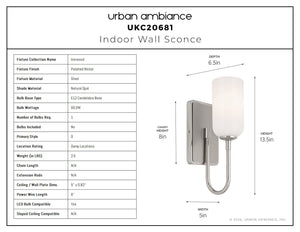 Urban Ambiance - Wall Sconce - UKC20681 New Traditional Indoor Wall Sconce, 13.5''H x 5''W x 6.5''Dep, Polished Nickel Finish, Ironwood Collection -