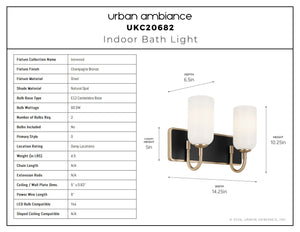 Urban Ambiance - Bath Light - UKC20682 New Traditional Indoor Bath Light, 10.25''H x 14.25''W x 6.5''Dep, Champagne Bronze Finish, Ironwood Collection -