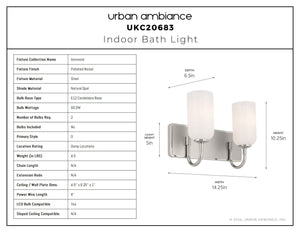 Urban Ambiance - Bath Light - UKC20683 New Traditional Indoor Bath Light, 10.25''H x 14.25''W x 6.5''Dep, Polished Nickel Finish, Ironwood Collection -