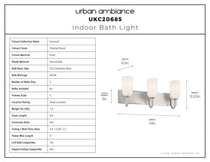 Urban Ambiance - Bath Light - UKC20685 New Traditional Indoor Bath Light, 10.25''H x 24''W x 6.5''Dep, Polished Nickel Finish, Ironwood Collection -