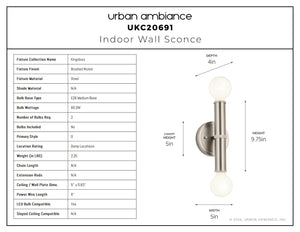 Urban Ambiance - Wall Sconce - UKC20691 Mid-Century Modern Indoor Wall Sconce, 9.75''H x 5''W x 4''Dep, Brushed Nickel Finish, Kingsbury Collection -