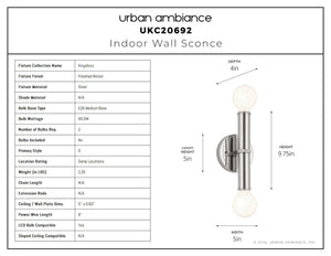 Urban Ambiance - Wall Sconce - UKC20692 Mid-Century Modern Indoor Wall Sconce, 9.75''H x 5''W x 4''Dep, Polished Nickel Finish, Kingsbury Collection -