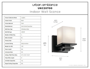 Urban Ambiance - Wall Sconce - UKC20700 Art Deco Indoor Wall Sconce, 6.5''H x 5''W x 6.75''Dep, Black Finish, Langford Collection -