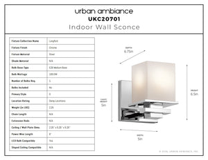 Urban Ambiance - Wall Sconce - UKC20701 Art Deco Indoor Wall Sconce, 6.5''H x 5''W x 6.75''Dep, Chrome Finish, Langford Collection -