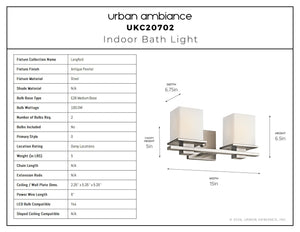 Urban Ambiance - Bath Light - UKC20702 Art Deco Indoor Bath Light, 6.5''H x 15''W x 6.75''Dep, Antique Pewter Finish, Langford Collection -