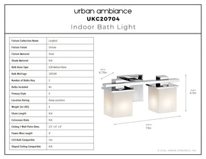 Urban Ambiance - Bath Light - UKC20704 Art Deco Indoor Bath Light, 6.5''H x 15''W x 6.75''Dep, Chrome Finish, Langford Collection -